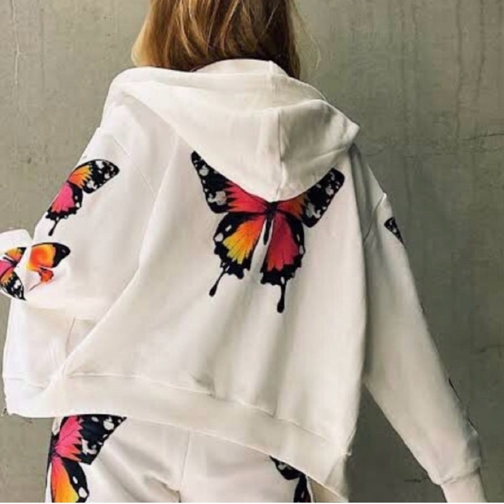 I.AM.GIA White Zip-Up Hoodie and Sweatpants set with Butterfly Print